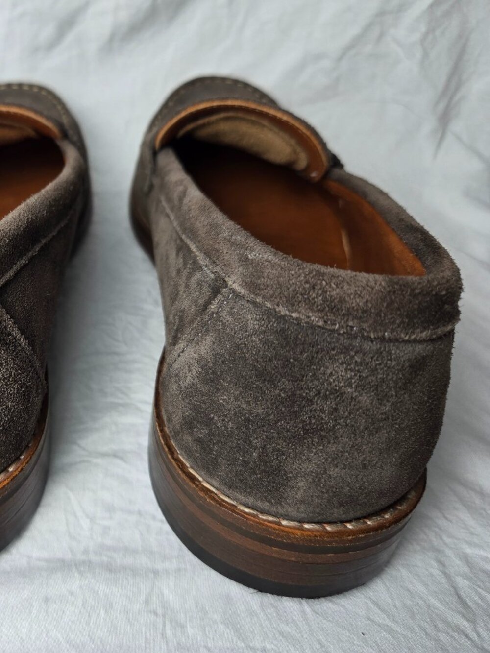 Allen Edmonds Suede Penny Loafers Taupe Gray Brown Men's 9.5 D - Picture 6 of 9